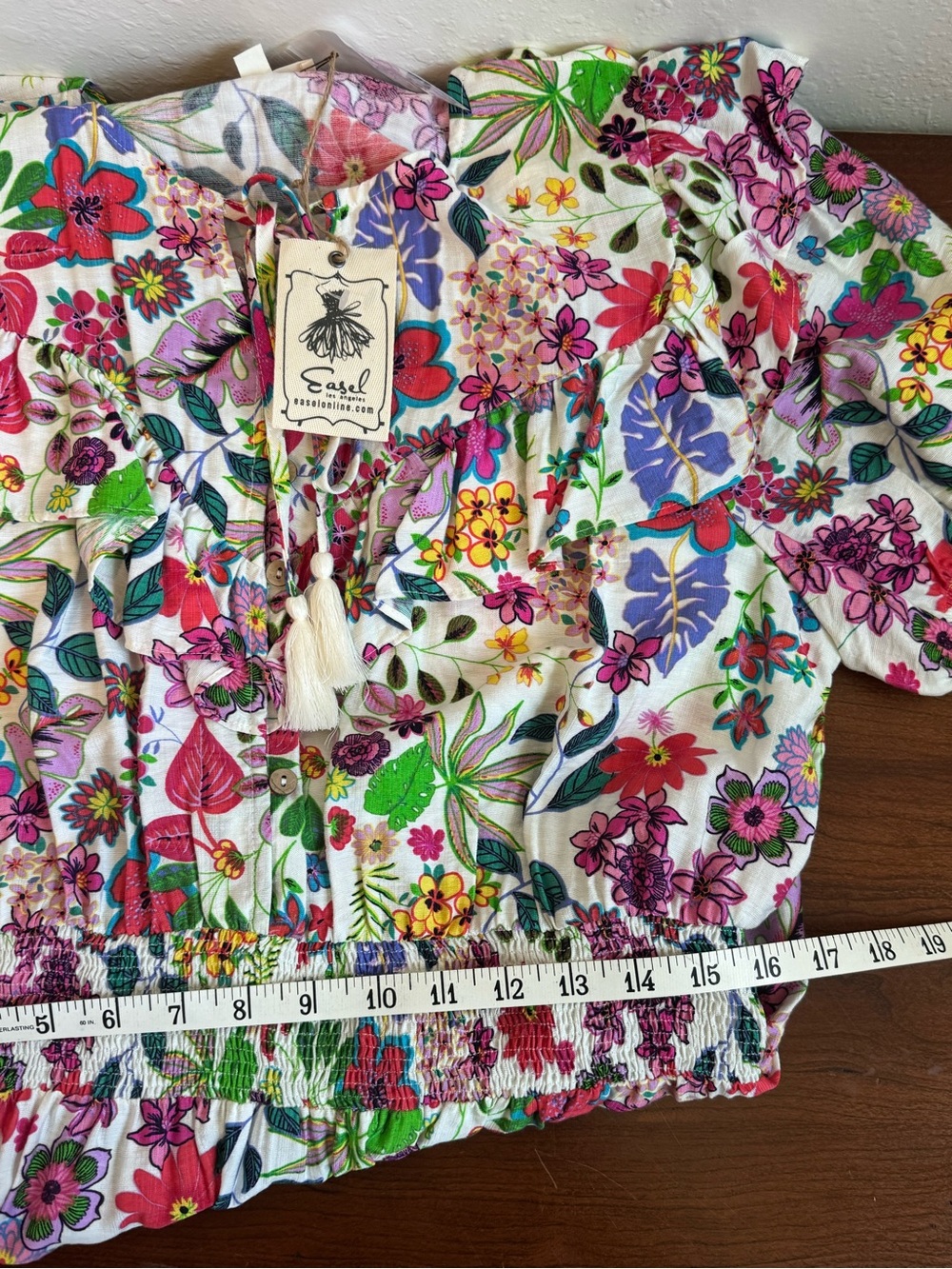 easel NWT Island Getaway Smocked Tiered Ruffle Mini Dress Floral Print | Size L - Picture 8 of 10